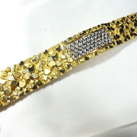 Genuine 14K solid Yellow Gold 50 Diamonds Pave bar link Bracelet 7.25" 65.7g - Picture 3 of 11